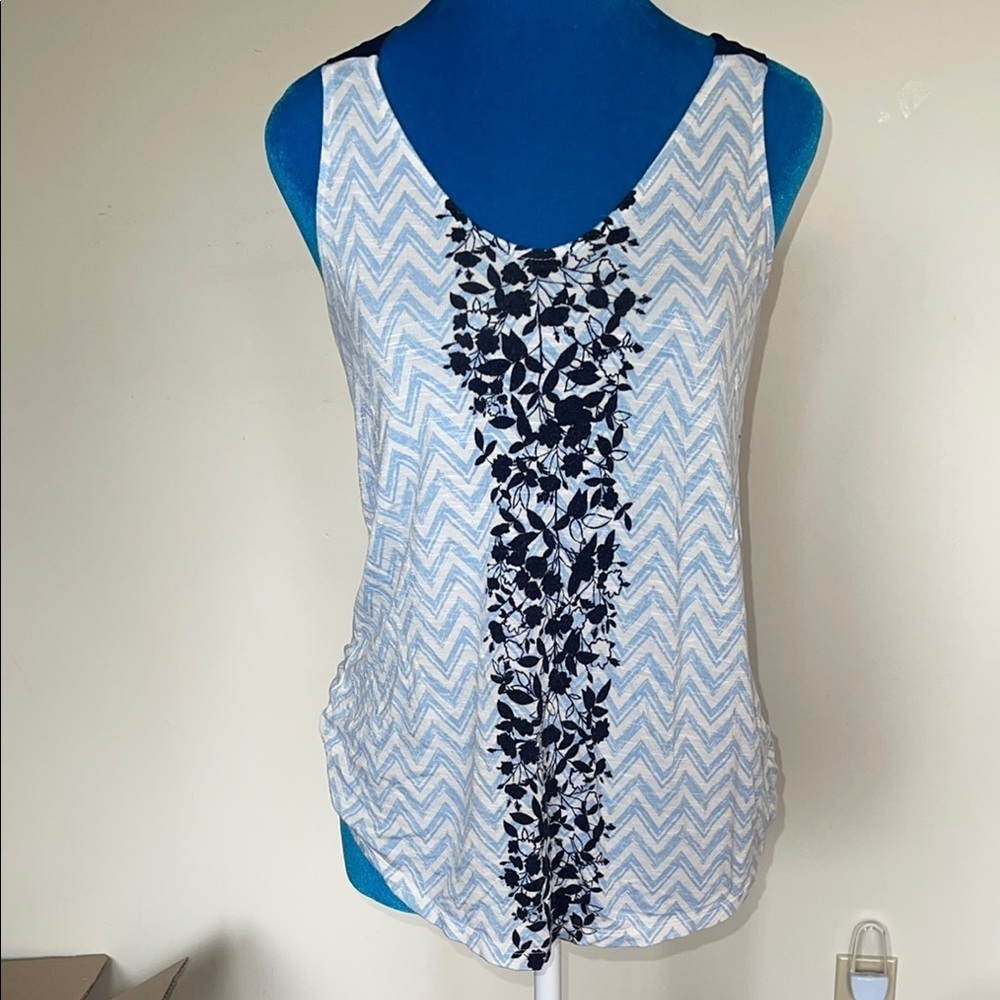 Maurices White and Blue Tank Top with Chevron Design